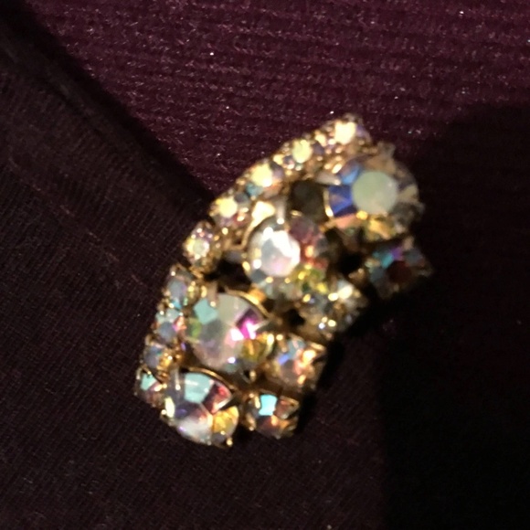 Vintage continental  Aurora borealis rhinestone jewellery set, clip on earrings - Picture 3 of 11